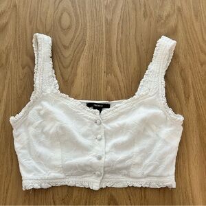 Forever 21 White Textured Crop Top